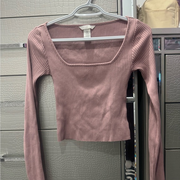 pink ribbed crop top w square neck - Picture 1 of 1